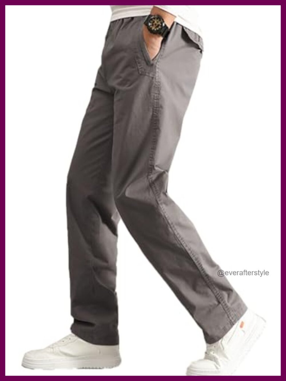Mens Cargo Pants Elastic Waist Sport Jogger Long Trousers Hiking Running Workout